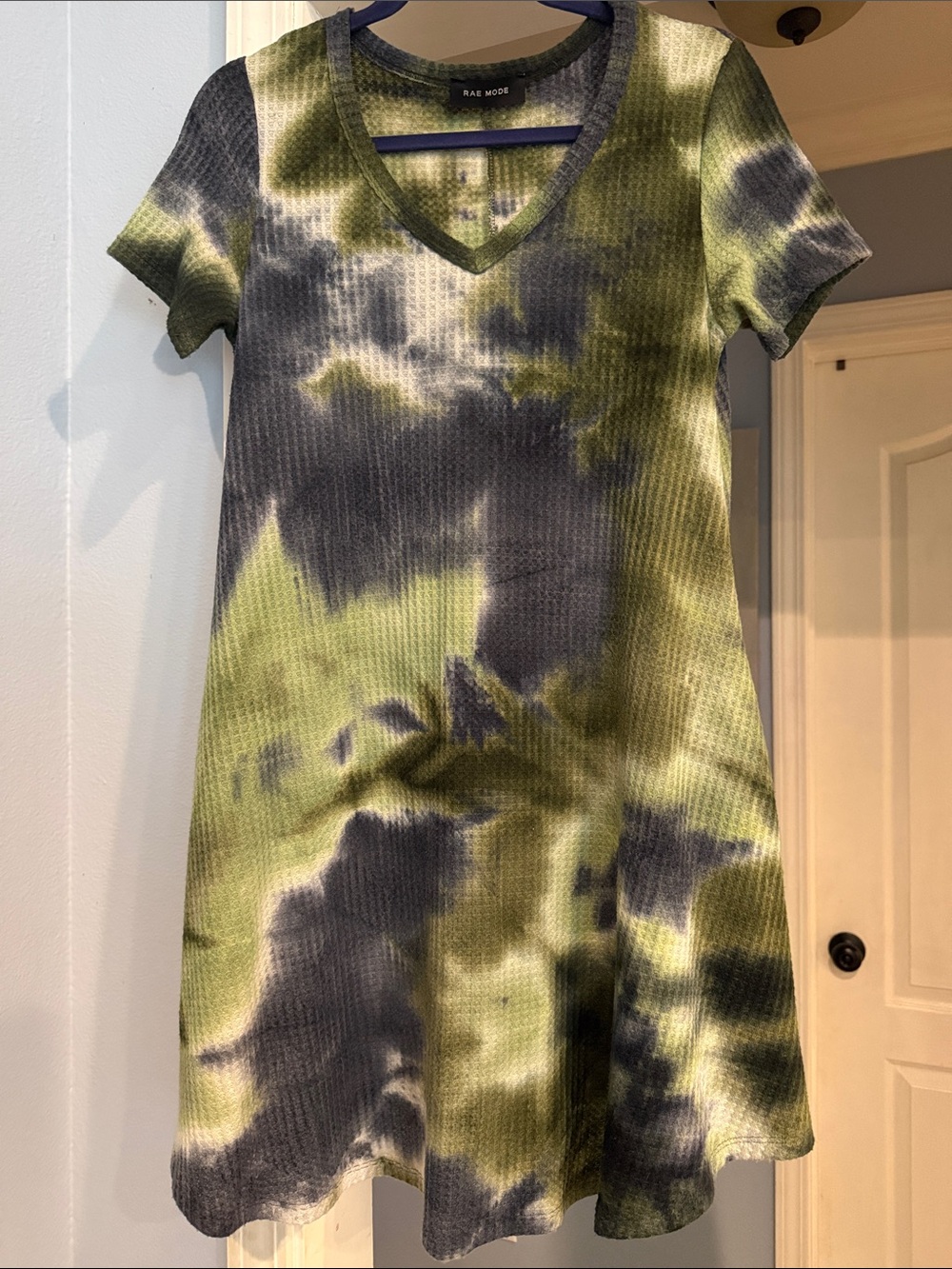Rae Mode Olive & Charcoal Tie-Dye V-Neck Mini Dress